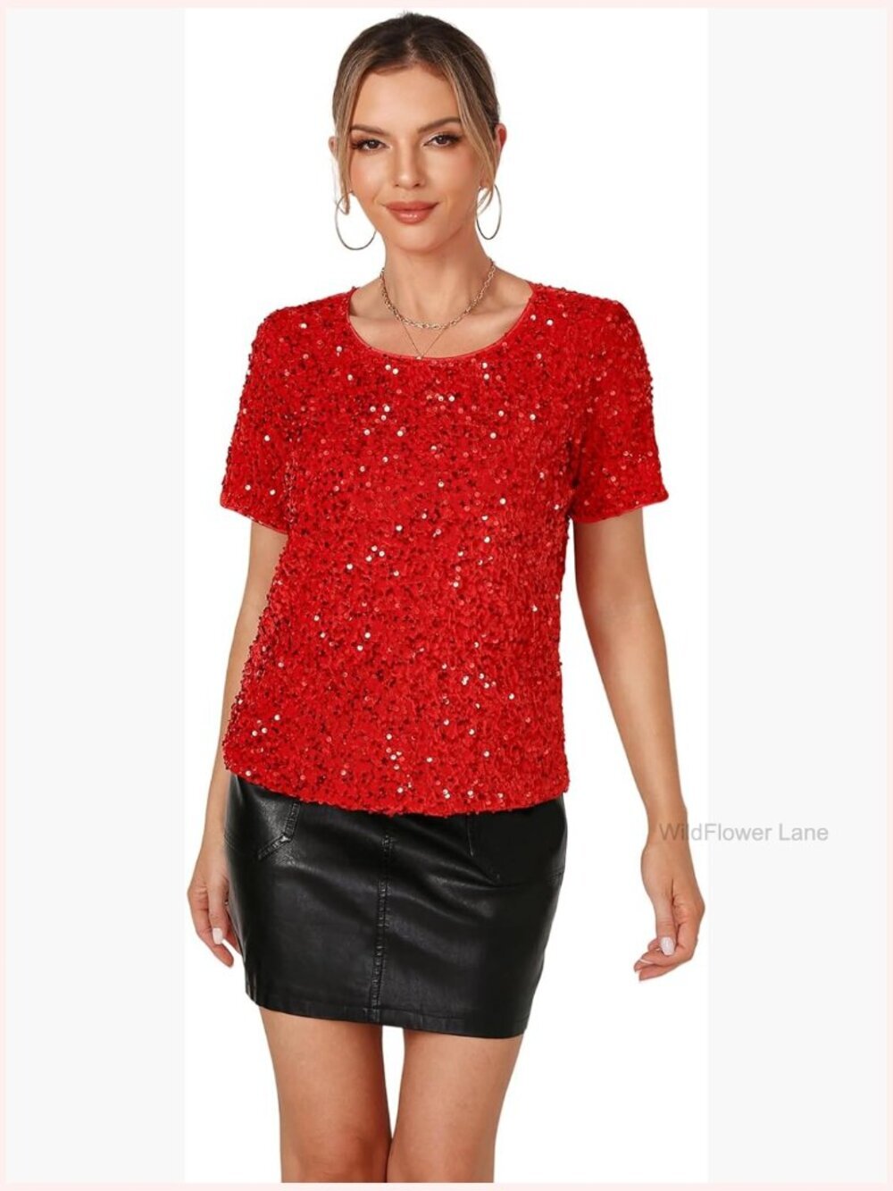 Sequin Short Sleeve Tee Velvet Tunic Party Blouse